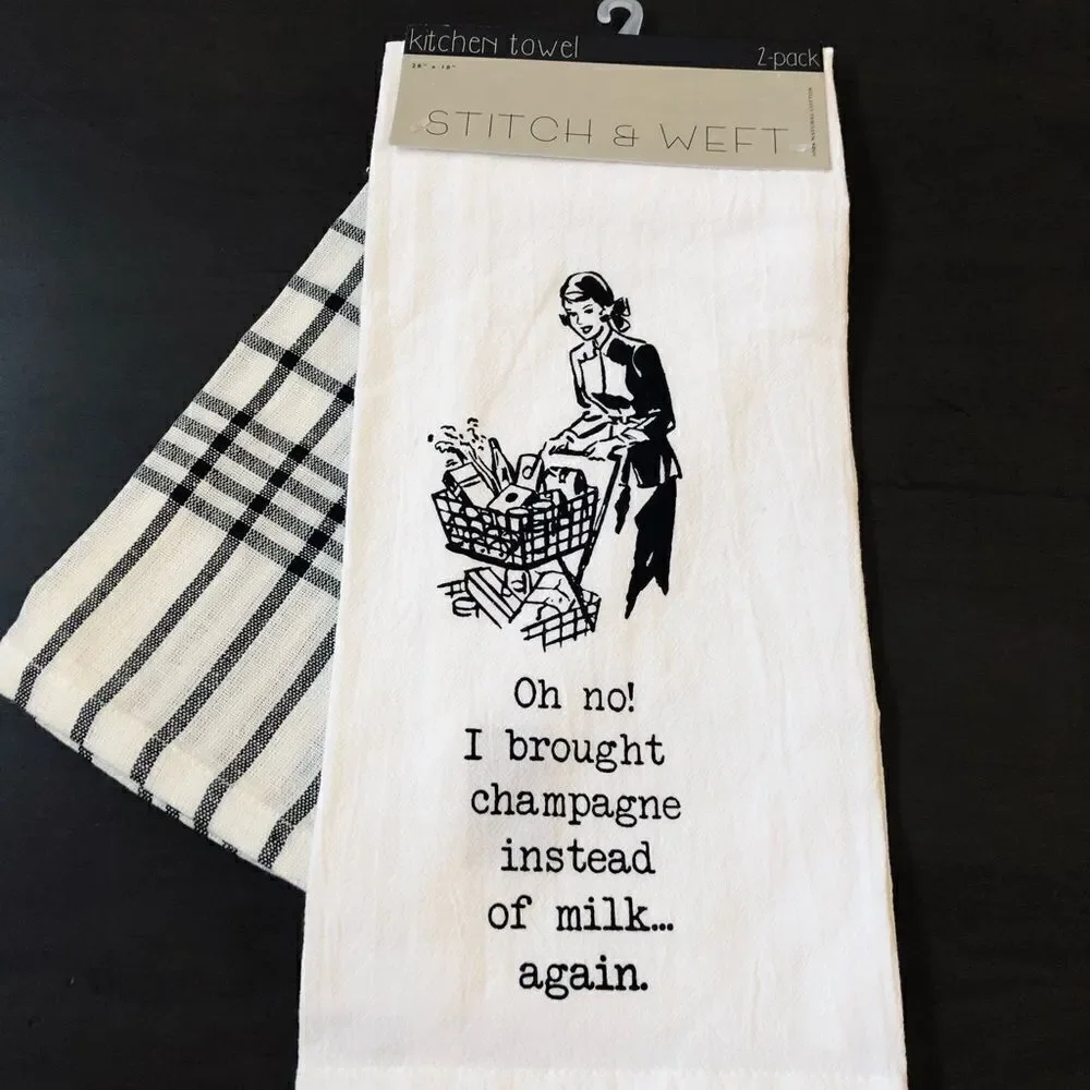 Funny Retro Vintage Champagne Meme Dish Towels Set